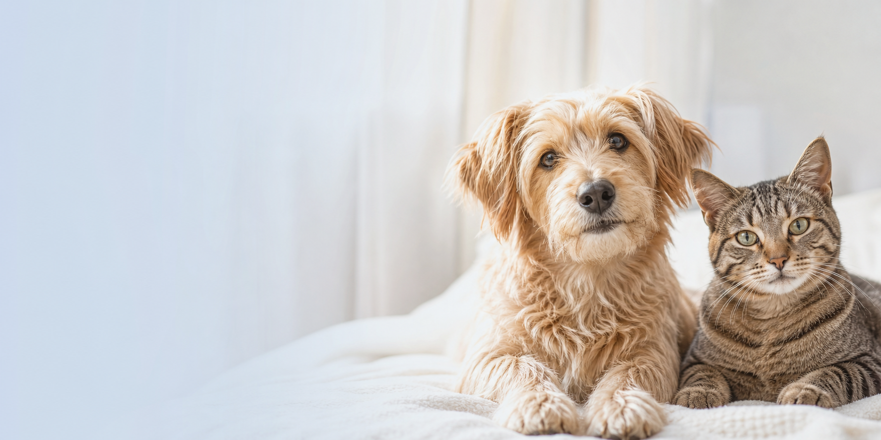 寄り添ってくつろぐ犬と猫