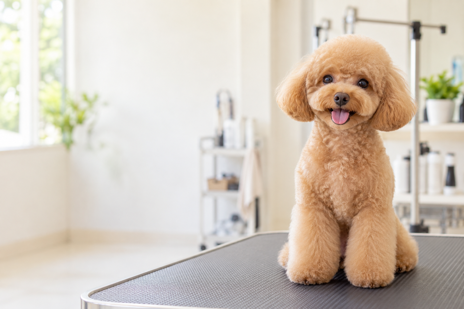 トリミング後にきれいに整えられた犬